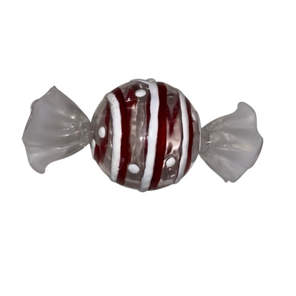 Department 56 Christmas Striped Wrapped Round Candy Box Acrylic NWT Red White